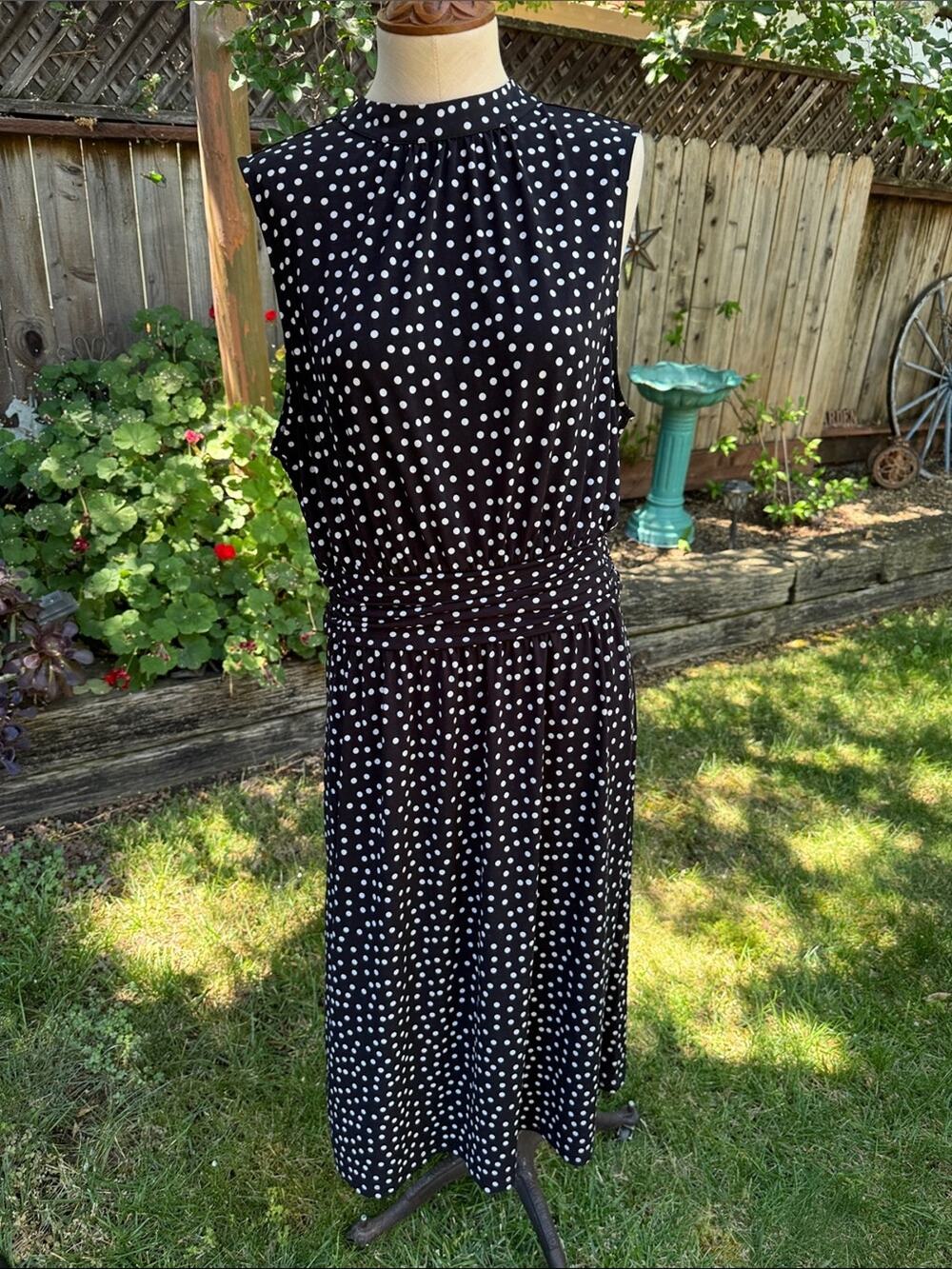 Leota Black and White Polka Dot Dress Maxi Sleeveless Dress Women's Size XL